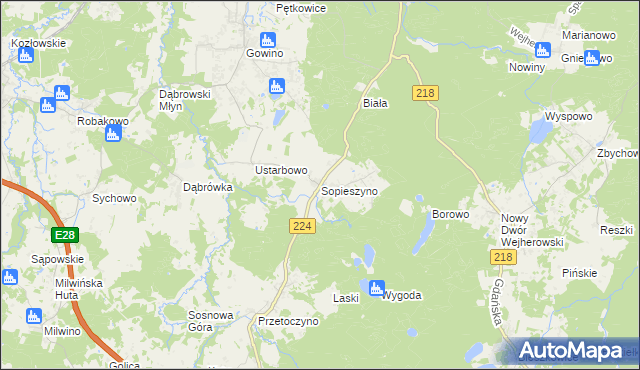 mapa Sopieszyno, Sopieszyno na mapie Targeo