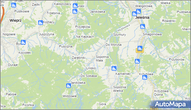 mapa Sopotnia Mała, Sopotnia Mała na mapie Targeo