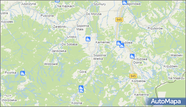 mapa Sopotnia Wielka, Sopotnia Wielka na mapie Targeo