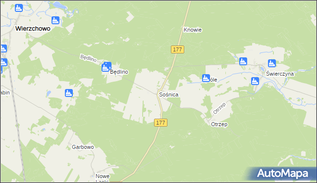 mapa Sośnica gmina Wierzchowo, Sośnica gmina Wierzchowo na mapie Targeo