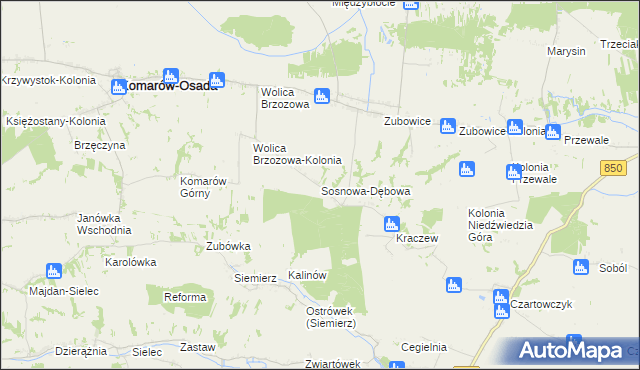 mapa Sosnowa-Dębowa, Sosnowa-Dębowa na mapie Targeo