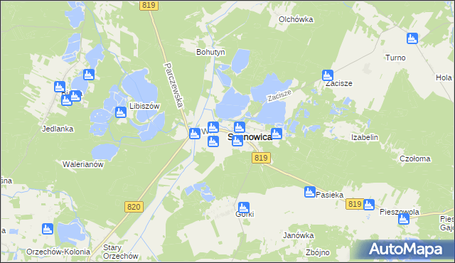 mapa Sosnowica powiat parczewski, Sosnowica powiat parczewski na mapie Targeo