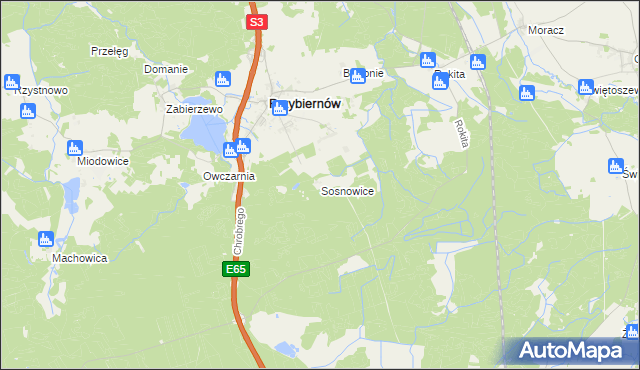 mapa Sosnowice gmina Przybiernów, Sosnowice gmina Przybiernów na mapie Targeo