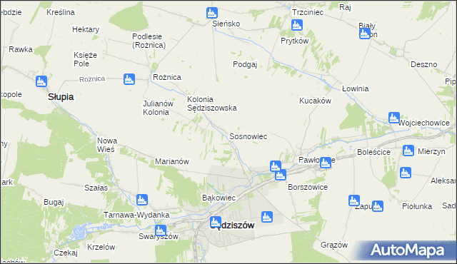 mapa Sosnowiec gmina Sędziszów, Sosnowiec gmina Sędziszów na mapie Targeo