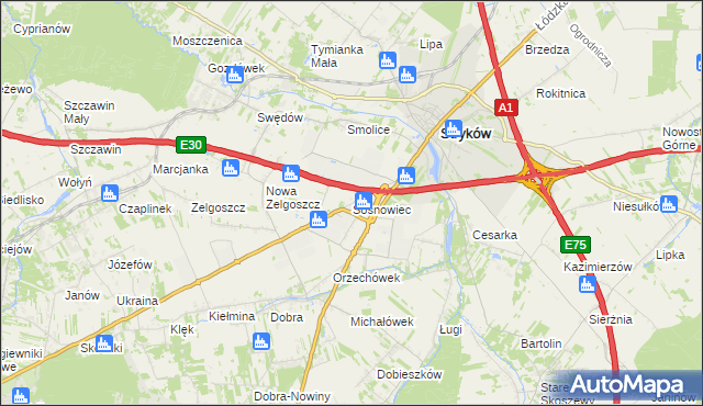 mapa Sosnowiec gmina Stryków, Sosnowiec gmina Stryków na mapie Targeo