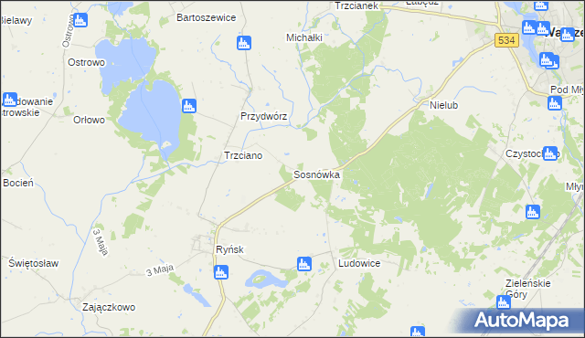 mapa Sosnówka gmina Ryńsk, Sosnówka gmina Ryńsk na mapie Targeo
