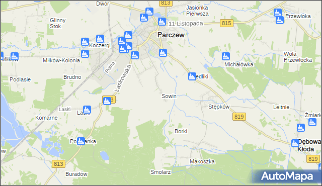 mapa Sowin gmina Parczew, Sowin gmina Parczew na mapie Targeo