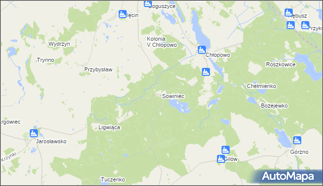 mapa Sowiniec gmina Krzęcin, Sowiniec gmina Krzęcin na mapie Targeo