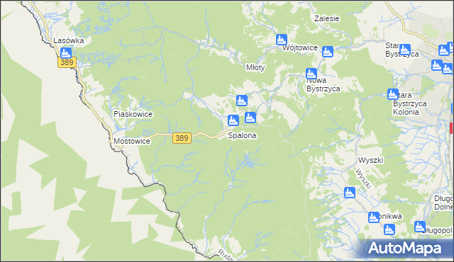 mapa Spalona gmina Bystrzyca Kłodzka, Spalona gmina Bystrzyca Kłodzka na mapie Targeo