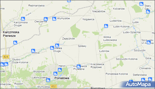 mapa Spławy gmina Poniatowa, Spławy gmina Poniatowa na mapie Targeo