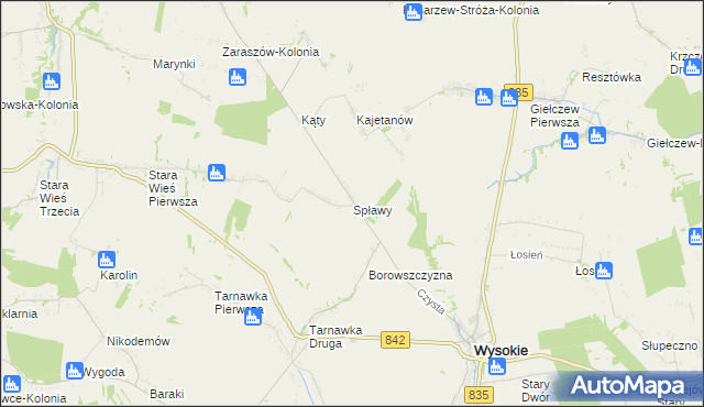 mapa Spławy gmina Wysokie, Spławy gmina Wysokie na mapie Targeo