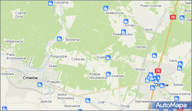 mapa Śródborze gmina Ożarów, Śródborze gmina Ożarów na mapie Targeo