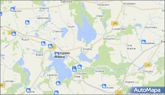 mapa Śródka gmina Chrzypsko Wielkie, Śródka gmina Chrzypsko Wielkie na mapie Targeo