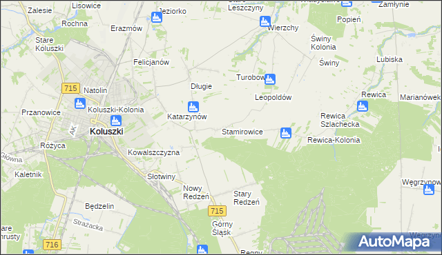 mapa Stamirowice gmina Koluszki, Stamirowice gmina Koluszki na mapie Targeo