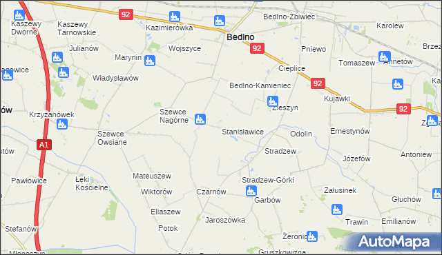 mapa Stanisławice gmina Bedlno, Stanisławice gmina Bedlno na mapie Targeo