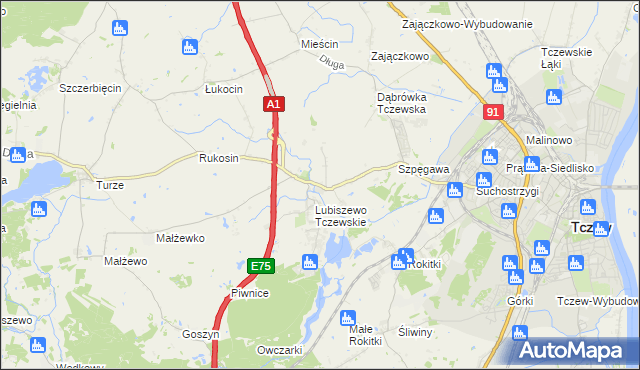 mapa Stanisławie gmina Tczew, Stanisławie gmina Tczew na mapie Targeo