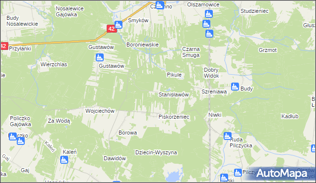 mapa Stanisławów gmina Fałków, Stanisławów gmina Fałków na mapie Targeo