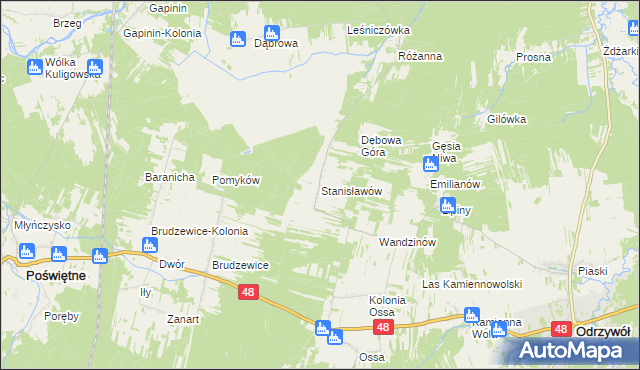 mapa Stanisławów gmina Odrzywół, Stanisławów gmina Odrzywół na mapie Targeo