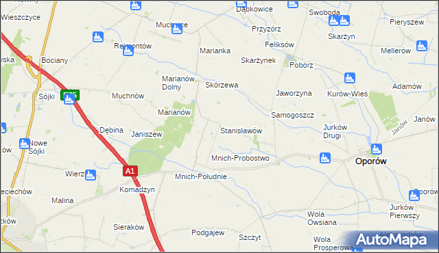 mapa Stanisławów gmina Oporów, Stanisławów gmina Oporów na mapie Targeo