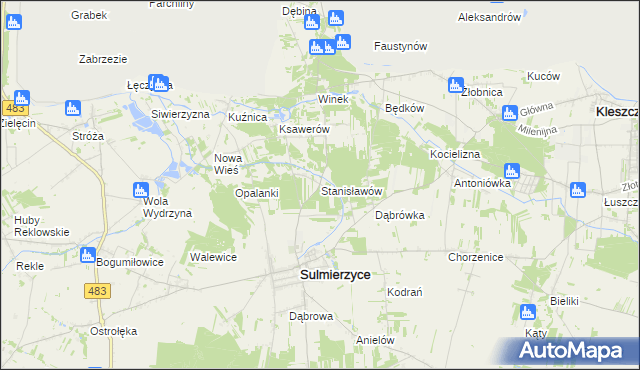 mapa Stanisławów gmina Sulmierzyce, Stanisławów gmina Sulmierzyce na mapie Targeo