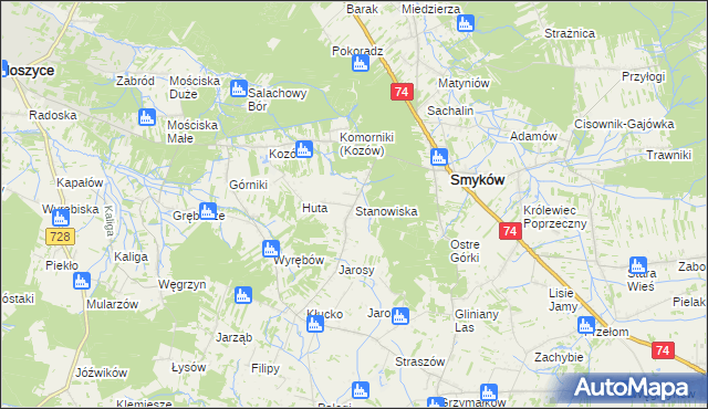 mapa Stanowiska gmina Smyków, Stanowiska gmina Smyków na mapie Targeo