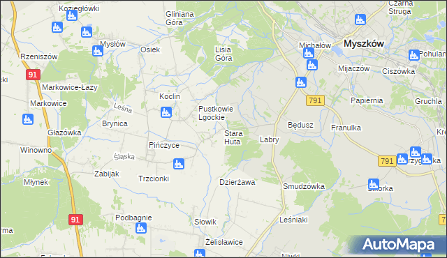 mapa Stara Huta gmina Koziegłowy, Stara Huta gmina Koziegłowy na mapie Targeo