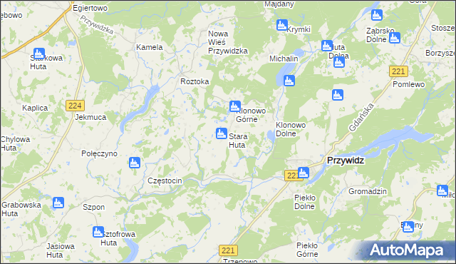 mapa Stara Huta gmina Przywidz, Stara Huta gmina Przywidz na mapie Targeo