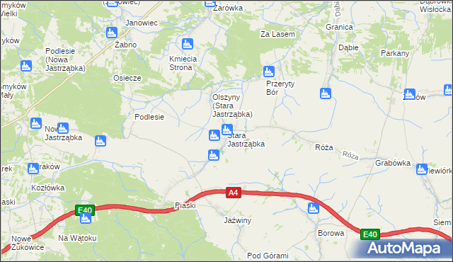 mapa Stara Jastrząbka gmina Czarna, Stara Jastrząbka gmina Czarna na mapie Targeo