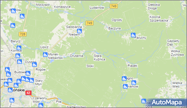 mapa Stara Kuźnica gmina Końskie, Stara Kuźnica gmina Końskie na mapie Targeo