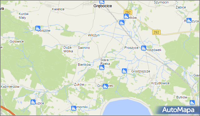 mapa Stara Rzeka gmina Grębocice, Stara Rzeka gmina Grębocice na mapie Targeo