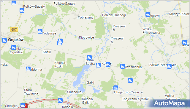 mapa Stara Sucha gmina Grębków, Stara Sucha gmina Grębków na mapie Targeo