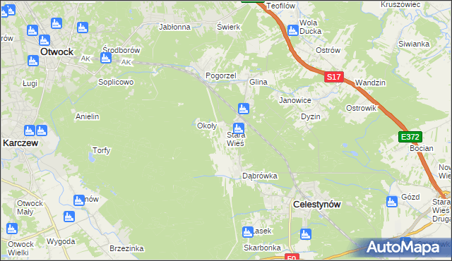 mapa Stara Wieś gmina Celestynów, Stara Wieś gmina Celestynów na mapie Targeo