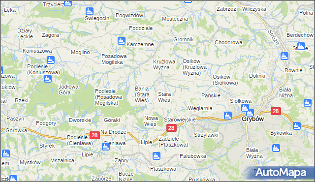 mapa Stara Wieś gmina Grybów, Stara Wieś gmina Grybów na mapie Targeo