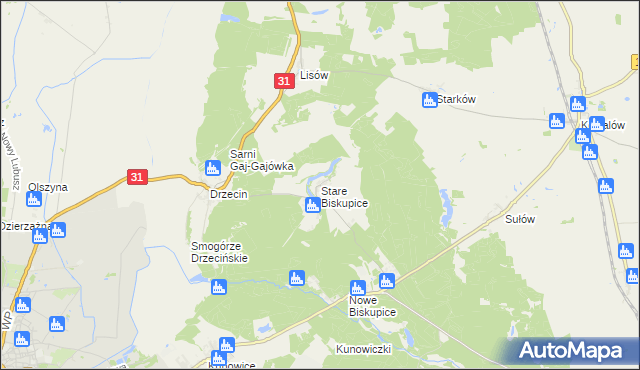 mapa Stare Biskupice gmina Słubice, Stare Biskupice gmina Słubice na mapie Targeo