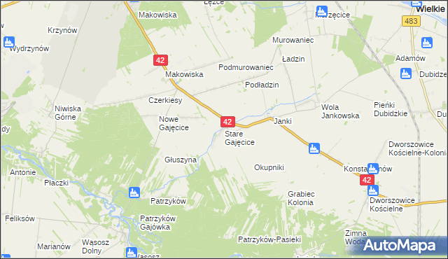 mapa Stare Gajęcice, Stare Gajęcice na mapie Targeo