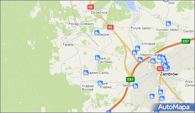 mapa Stare Zakrzewo, Stare Zakrzewo na mapie Targeo