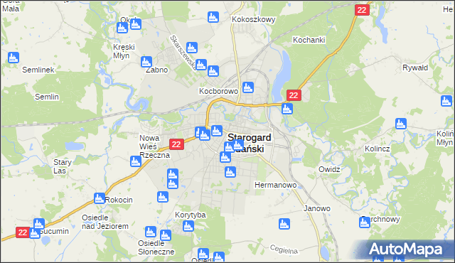 mapa Starogard Gdański, Starogard Gdański na mapie Targeo