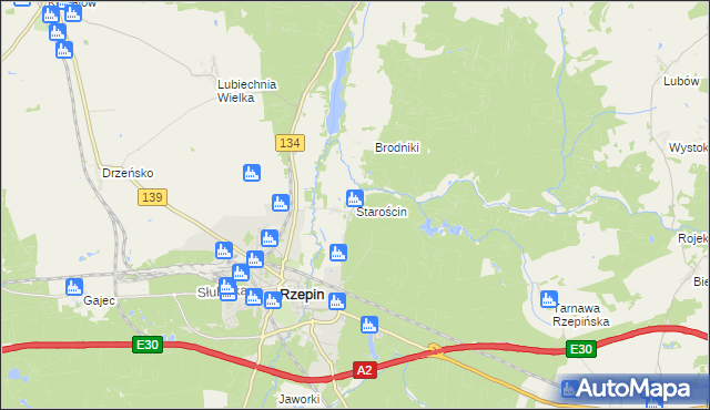 mapa Starościn gmina Rzepin, Starościn gmina Rzepin na mapie Targeo