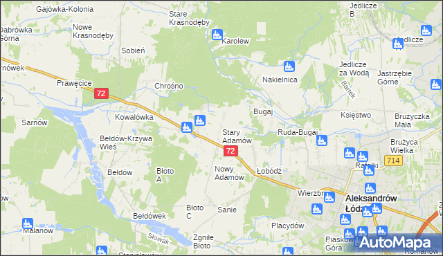 mapa Stary Adamów gmina Aleksandrów Łódzki, Stary Adamów gmina Aleksandrów Łódzki na mapie Targeo