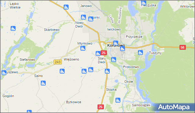 mapa Stary Dwór gmina Koronowo, Stary Dwór gmina Koronowo na mapie Targeo