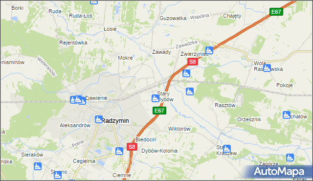 mapa Stary Dybów, Stary Dybów na mapie Targeo