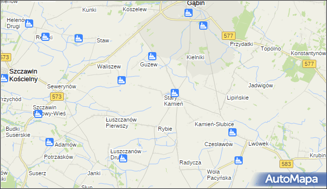 mapa Stary Kamień gmina Gąbin, Stary Kamień gmina Gąbin na mapie Targeo