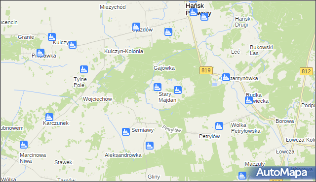 mapa Stary Majdan gmina Hańsk, Stary Majdan gmina Hańsk na mapie Targeo