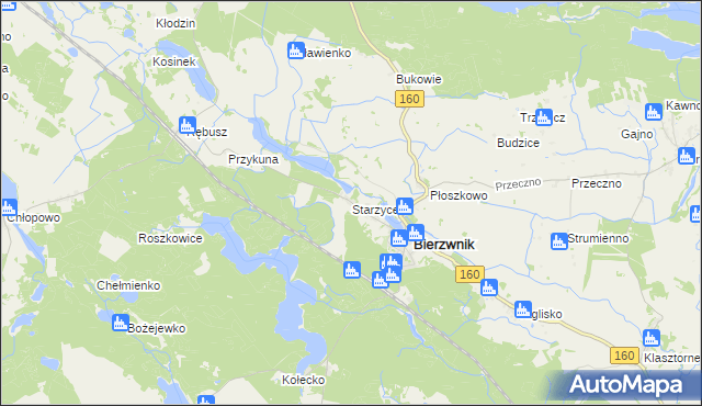 mapa Starzyce gmina Bierzwnik, Starzyce gmina Bierzwnik na mapie Targeo