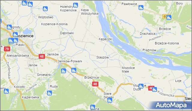 mapa Staszów gmina Kozienice, Staszów gmina Kozienice na mapie Targeo