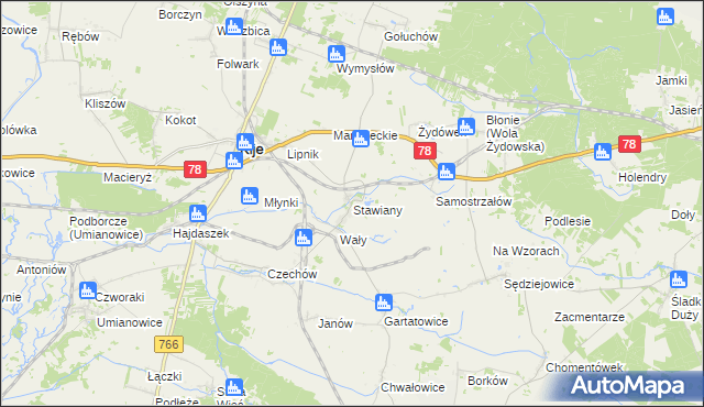 mapa Stawiany gmina Kije, Stawiany gmina Kije na mapie Targeo