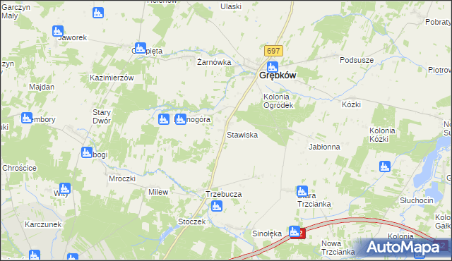 mapa Stawiska gmina Grębków, Stawiska gmina Grębków na mapie Targeo