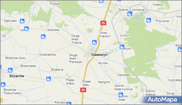 mapa Stawiszyn powiat kaliski, Stawiszyn powiat kaliski na mapie Targeo