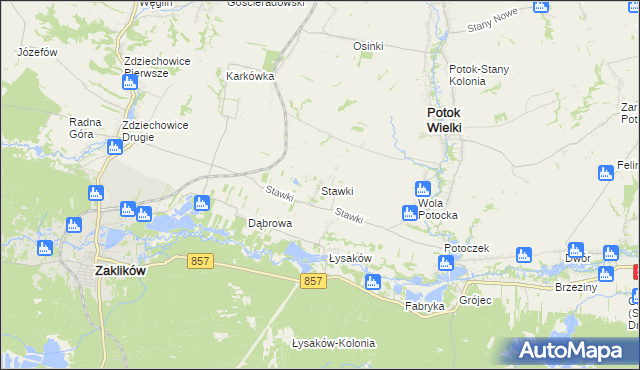 mapa Stawki gmina Potok Wielki, Stawki gmina Potok Wielki na mapie Targeo