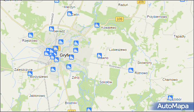 mapa Stawno gmina Gryfice, Stawno gmina Gryfice na mapie Targeo